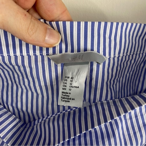 H&M: Striped Off The Shoulder Elastic Flowy Tie Bell Sleeve Shirt Blouse Size 12 - Picture 3 of 5